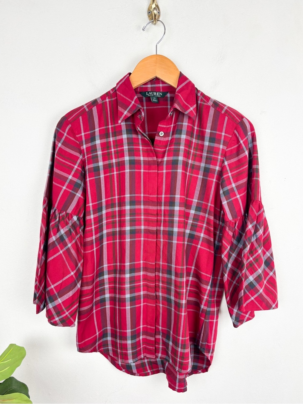 Lauren Ralph Lauren Red Plaid Button Down Top Sz XS